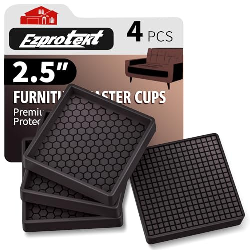 Furniture Coasters 2.5x2.5 Non Slip Furniture Pads for Hardwoods Floors, 4 PCS Square Rubber Non Skid Furniture Caster Cups, Anti Slide Furniture Feet Floor Protectors for Bed Couch Stoppers, Brown