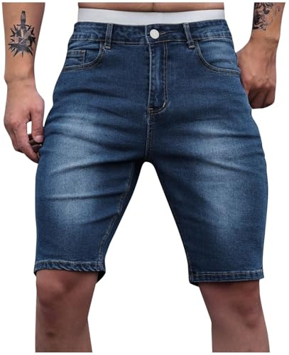 Pantalones Cortos Vaquero Hombre Verano Moda Casual Jeans Pantalones Corto Short Slim Fit Deporte Jogging Retro Pantalon Fitness Chandal Hombre Pantalones de Trekking Playa 2024