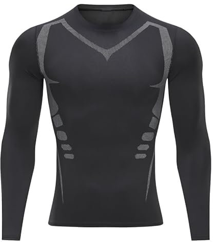 Smatstyle Kompressionsshirt Herren Funktionsshirt Langarm Schnelltrocknendes Compression Sportshirt Atmungsaktiv Laufshirt für Fitness (DE/NL/SE/PL, Alphanumerisch, L, Regular, Regular, Schwarz)