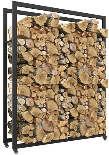 Outsunny Range-bûches porte-bûches chariot à bois de chauffage avec 4 roues pour intérieur extérieur charge max. 150 kg 120l x 32P x 151H cm métal noir