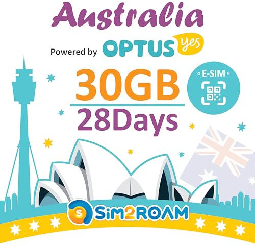 Förbetalt eSIM-kort Australien 28 dagar | Obegränsade lokala samtal och sms i Australien | 30GB internetdata + internationell samtalskredit AU$25 | Australia Optus Network (28 dagar)