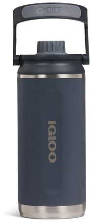 IGLOO Bottiglia Termica Chug 36 - Bottiglia d'Acqua Isolata, Bottiglia in Acciaio Inox, Antracite, 1 Litro, Mantiene il Freddo fino a 48 Ore