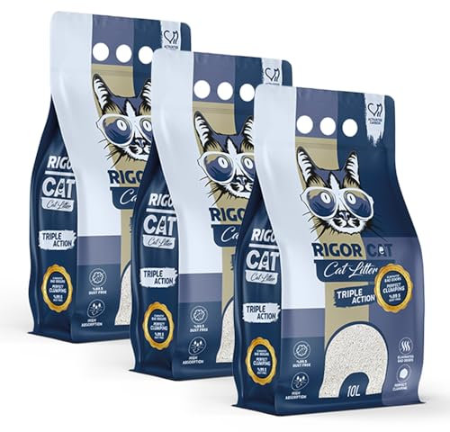 Rigor Cat 30L (3x10L) Bentonit Katzenstreu Klumpend Cat Klumpstreu (mit-Aktivkohle)
