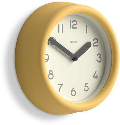 JONES CLOCKS® Fuze Reloj de Pared | Reloj pequeño y Redondo | Amarillo | Diseño Moderno lúdico con Presencia escultórica Suave | Ideal para cocinas, Salones y dormitorios Infantiles
