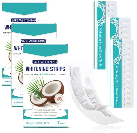 Teeth Whitening Strips Bandes blanchissantes à la noix de coco et à la menthe, bandes de blanchiment des dents avec formule naturelle, douces pour l'émail des dents, éliminant les taches de dents