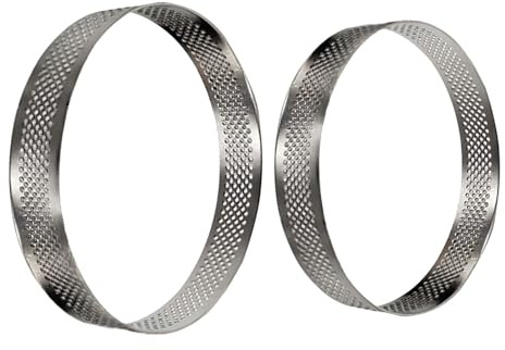 GARVALON Anelli per Torta Efficacia di Cottura Migliorata in Acciaio Inossidabile Mousse 2 Pezzi, Stampi Perforati Resistenti al Calore per Crostate e Dolci Quotidiani
