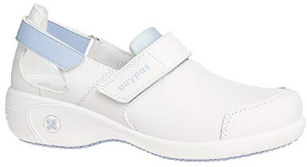 Oxypas Chaussures de Travail en Cuir - Salma - Sabot de Sécurité pour Femmes, Chaussures Antidérapantes et Confortables, idéales pour l'Hôpital et Les Soins, Bleu, 37 EU