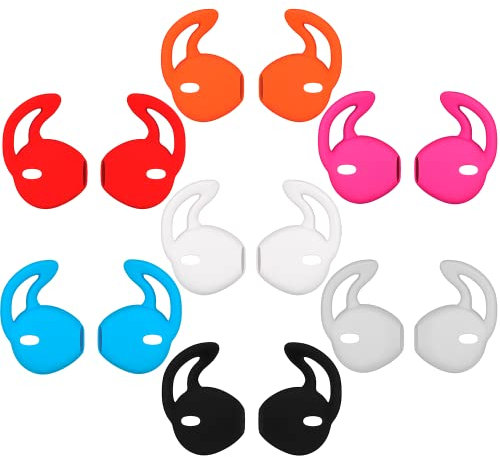 EarPod Cover Tips and Hook Attachment for iPhone 7/6 / 6S / 6 Plus/ 5S/ 5C/ 5 Earphones Headphones Earbuds (7 Pair Black, White, Red, Orange, Clear, Blue, Hot Pink)