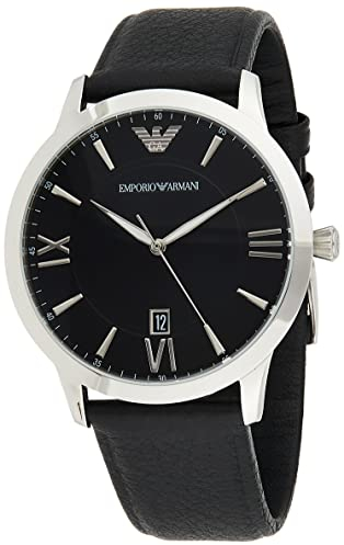 Emporio Armani Herrenuhr , DreizeigerDatumswerk, 43mm Silbernes Edelstahlgehäuse mit Lederarmband, AR11210