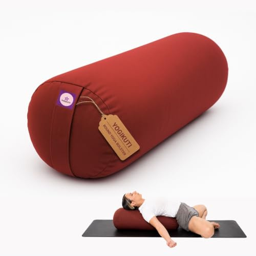 Round Yoga Bolster Maroon, Yogikuti bolster for restorative yoga, iyengar yoga bolster, supportive, handmade bolster