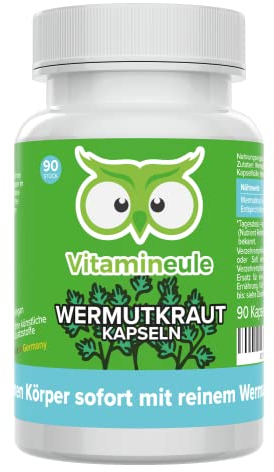Wermutkraut Kapseln - hochdosiert 400 mg 4:1 Extrakt (entspricht 1.600 mg Wermutkraut) - bioaktiv & vegan - Produktion in Deutschland - ohne Zusätze & laborgeprüft - Wermut Kapseln von Vitamineule®