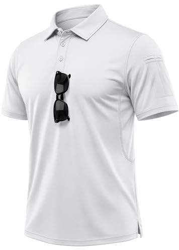 MAGCOMSEN White Polo Shirt Mens Quick Dry Moisture Wicking Short Sleeve Classic Polo Shirts Casual Golf Bussiness, L