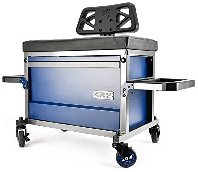 URBANTRANSIT The Beast Heavy Duty Shop Stool with Backrest - 500 Lb Capacity Rolling Stool for the Garage with Tool Storage, Cupholder and 360 Degree Wheels - an Ideal Workshop and Mechanic Stool