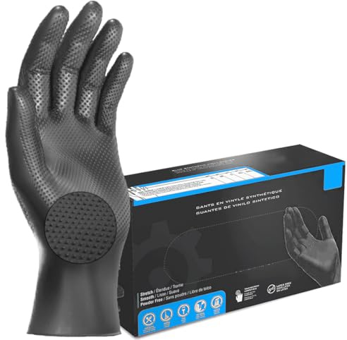 JOMAFA Guantes de Nitrilo DIAMANTADOS GRIP Super resistentes Reutilizables NEGROS, pack de 50. Tallas a elegir (S, M, L, XL,XXL) (L (9))