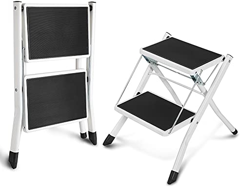 Marchepied pliant 2 marches avec repose-pied antidérapant, mini tabouret pliable léger, échelle de ménage avec sécurité pliante, tabouret pliable en acier jusqu'à 150 kg