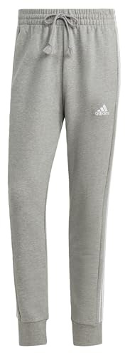 adidas Herren Essentials French Terry Tapered Cuff 3-Stripes Pants, Medium Grey Heather / White, M