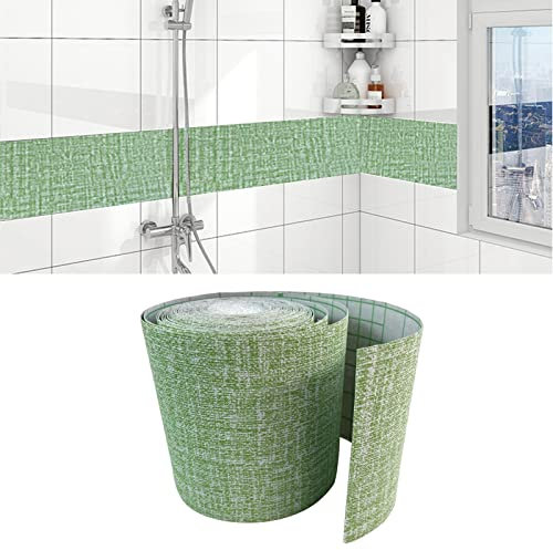 Simplemuji D Self Adhesive Dark Gray Matte Wallpaper Border Stick Waterproof Wall Border Easy to Apply Kitchen Bathroom Tiles Sticker 10cm by 10M (Light Green)