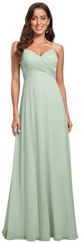 Ever-Pretty Robe de Soirée Femme Longue A Line Col V à Bretelles Mousseline de Soie Sexy Vert Menthe 46