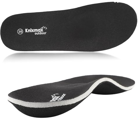 Knixmax Outdoor Orthopädische Einlegesohlen Damen Herren Schuheinlagen zur Unterstützung des Fußgewölbes bei Plattfüßen und Plantarfasziitis Lindert Fußschmerzen Schwarz EU45