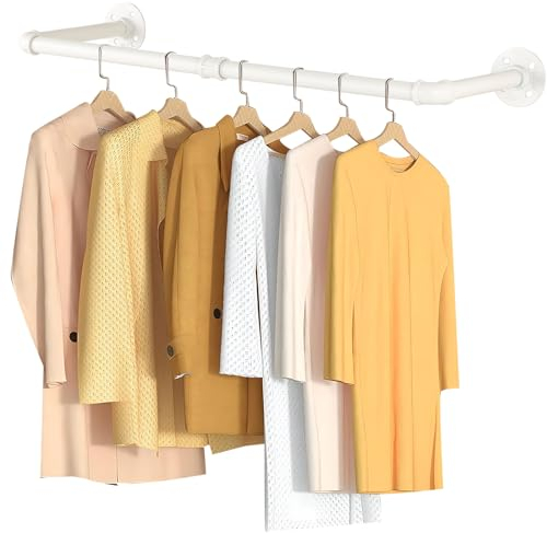 Yawinhe Kleiderstangen für die Wand, 80cm industrieller Rohr-Kleiderständer zur Wandmontage, Platzsparenders Wandregal Küchenregal, für Geschäft, Wohnen, Cremefarbe, 1-Pack, YMG002AW-1