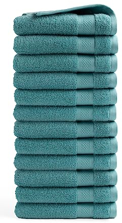 DoubleDry Premium Handtuchset – 12er Pack Hotel Collection – 50x100 cm – 500 g/m², 100% Baumwolle – Öko-Tex MIG Zertifiziert – Handtücher für Fitnessstudio, Spa & Strand - (Denim Blau)