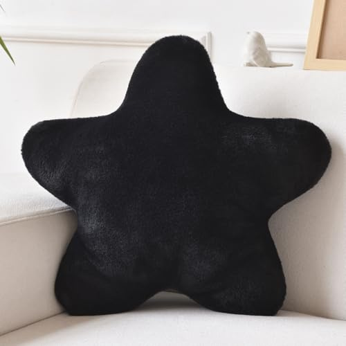 Xiashrk Star Pillow, Decorative Throw Pillows for Bed Couch, 15 Star Shaped Pillow Plush Floor Cushions Room Decor Pillow with Faux Rabbit Fur for Sofa Bedroom Living Room (Black, 15 x 15)