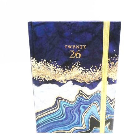 Sixstore Week to View 2026 A5 Diary Marble Colour A5 2026 WTV Year Planner Desk Hardback Casebound with Elastic Strap, Ribbon Marker