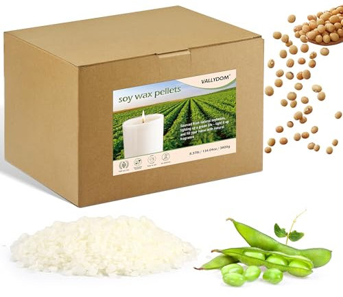 VALLYDOM 3.8KG Soy Wax for Candle Making: Pure Soy Wax Pellets, Organic, No Additives, Long Burn Time, Perfect for Scented Candles, Tealights, Craft Candles & More