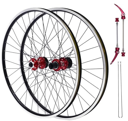 Mountainbike balanscykel set 29 tum, MTB bakhjul framhjul cykel springcykel, skiva, dubbla sex hål, ekrar aluminiumfälgar snabbkoppling för mountainbike 8–12 s kassett (röd)