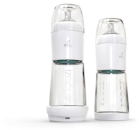 snoozi Set – Nachtflasche mit Flaschenwärmer (2×, 270 ml) – Babyflasche mit Milchpulver-Behälter – kontaktloser Flaschenwärmer Baby – Anti-Kolik Sauger – BPA-frei – für entspannte Nächte