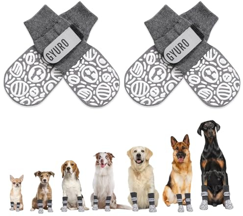 GYURO 2Prs Anti Slip Dog Socks Paws Stop Licking with Grips (Gray, M)