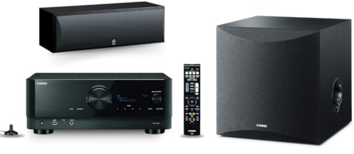 Yamaha Ricevitore AV RX-V6A a 7.2 canali con MusicCast, subwoofer alimentato da 10 pollici da 100 W e set di altoparlanti a canale centrale NS-C210BL - Migliora la tua esperienza home theater