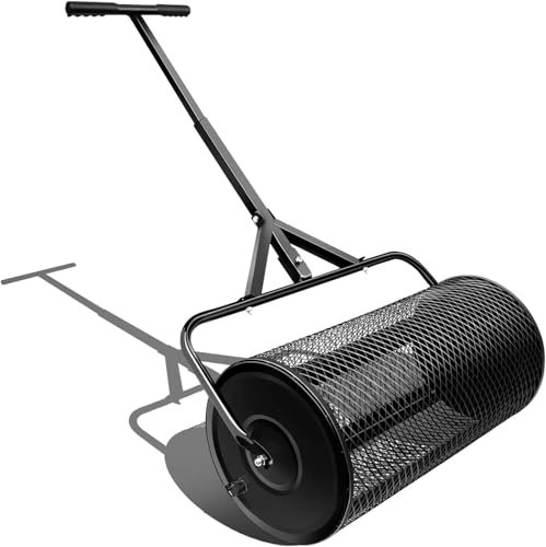 Rasen- und Streugeräte - 24 Zoll Hochleistungsstreugerät mit Metallgitterwalze zum Schieben/Schleppen - Kompost, Torfmoos, Mutterboden, Mulch- und Rasenpflege - Korbsieb zum Schieben und Gehen für