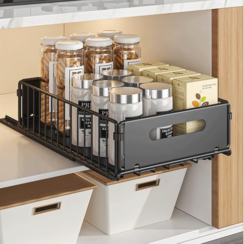 2 cajones telescópicos, estantes de almacenamiento extensibles para armarios de cocina de acero al carbono, cajón extensible, cajones para armarios de cocina, sin taladrar ni clavos (2 x 10 cm de alto