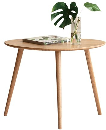 YESWOOD Table Basse Ovale en Chêne Massif, Design Galets, Table d’Appoint pour Salon, Balcon, 65 x 44,5 x 50 cm, Chêne Naturel
