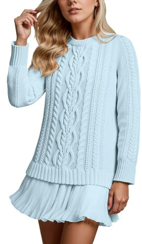 Conjunto de vestido de punto para mujer con suéter de trenza y falda plisada - Conjunto de dos piezas con estilo de capas | Conjunto elegante para otoño e invierno, S