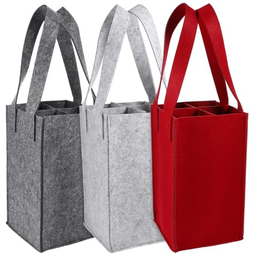 BESTYASH Felt Wine Carrier Tote Bag for 4 Bottles with Protective Dividers Reusable Bottle Carrier Bags for Wine Beer Brandy Travel Camping Picnic 6.29X6.29X18.89In