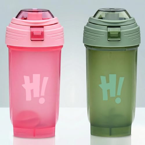 LYSHOOCE 2 Stück Protein Shaker 500ml, Eiweiß Shaker Becher MIT MESSKALA - Auslaufsicher, BPA Frei & Langlebig für Whey Protein - Inklusive Mixkugel für Gym, Workout und Fitness