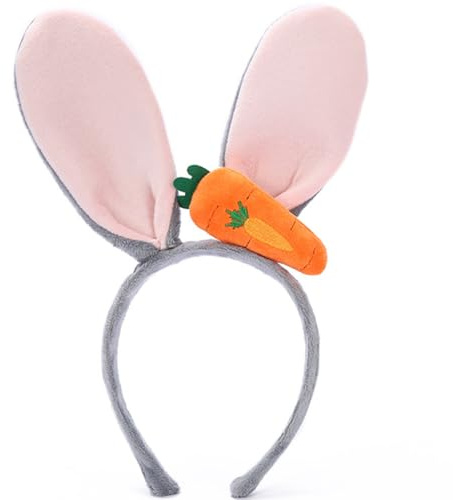 Doyomtoy Diadema de conejo y zanahoria de peluche, orejas de conejo de Pascua, orejas de conejo de Pascua para niños y adultos, adecuada para Pascua, cosplay, carnaval, accesorios de disfraces de