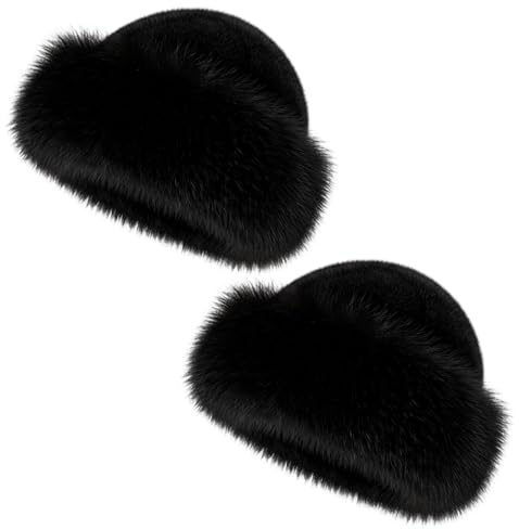 MmotZsb Fellmütze Damen, Pelzmütze Damen, 2 Stück Set in Schwarz, Weicher, Kopfumfang 56-58 cm, Ideal für Herbst und Winter