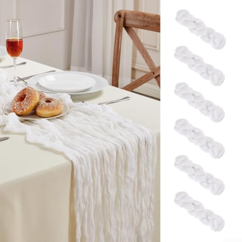 Uppsättning av 6 bordslöpare boho muslin beige 43 x 275 cm (vit) | 6-pack, 43 x 275 cm stor, passar på långa bord, för perfekt för mottagningar, riklig täckning
