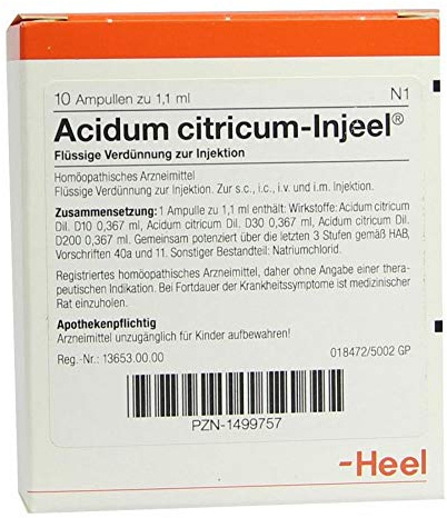 ACIDUM CITRICUM INJEEL Ampullen 10 St