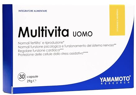 YAMAMOTO RESEARCH Multivita UOMO 30 Capsule, Integratore Alimentare Multivitaminico e Multiminerale, Supporto Completo al Benessere dell'Organismo, Azione Antiossidante