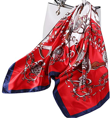 Ecroon Foulard Carré Echarpes et Foulards Femme Châles Écharpes Square Motif d'Impression Satin de Soie Bandanas