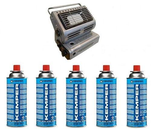 STUFA STUFETTA PORTATILE A GAS DOPPIA CONNESSIONE CON INCLUSE 5 CARTUCCE A GAS