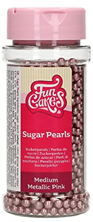 FunCakes Perles en Sucre Moyennes Rose Métallique: sprinkles gâteau, bon goût, parfait pour la décoration de gâteaux, perles de sucre comestibles. 80 g.