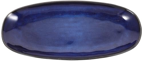 Lurrose Blue Ceramic Sushi Plate Food Serving Platter Fish Dining Dish Snack Plate for Entertaining, Party, Meat, Appetizers, Dessert (Small Size)