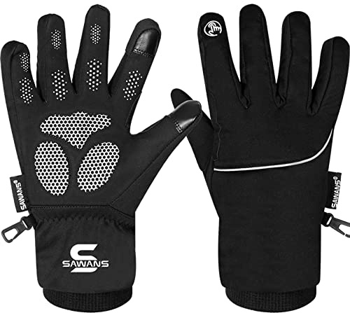 Water Resistant & Windproof Thermal Winter Gloves Thinsulate TouchScreen Ski MTB Anti Slip Cycling Snowboarding Padded Palms Mountain Bike Mitts Men Women Driving Sports (Black, XL)