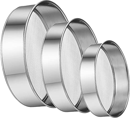 Aieraczy 3 Pezzi 15/20/25cm Setaccio da Cucina in Acciaio Inox, Setaccio Farina a Maglia Fine, Colino Cucina per Polline, per Zucchero a Velo, Spezie e Polveri Sottili