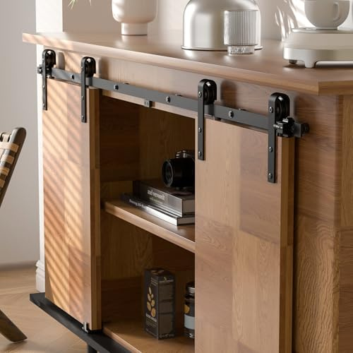 BONIKLUBA 6FT/183cm Mini Rail Porte Coulissante kit de Quincaillerie Suspendue Interieur pour Meuble TV à Porte Double Petite Armoire (Pas de Porte D'armoire)